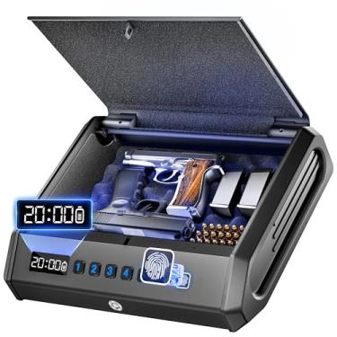 Imagem de TOPMEDA O cofre biométrico grande para armas serve para 4 pistolas, 100 conjuntos de cofre para revólver com impressão digital com luz interna e modo silencioso, caixa de bloqueio de arma para casa