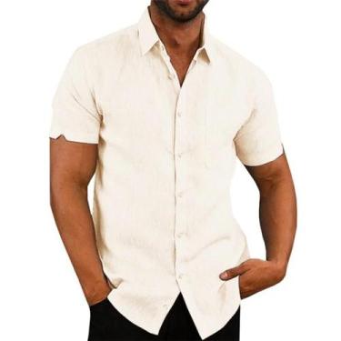 Imagem de Camisa Masculina Plus Size de Linho e Algodão - Manga Curta, Gola Vira