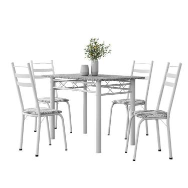 Imagem de Conjunto De Mesa Sala De Jantar Com 4 Cadeiras Leia Tubular Granito 1,20m Artefamol Branco / Floral