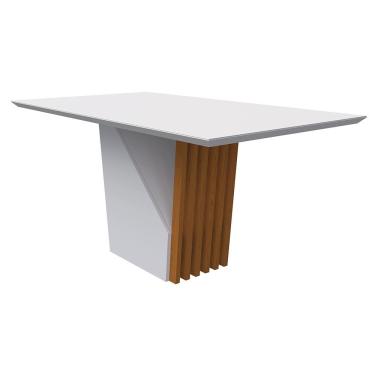 Imagem de Mesa De Jantar Tampo Vidro Lita 160 Cm Off White Base Ypê