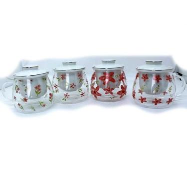 Imagem de Xícara de Chá Vidro Transpar.Flowers c/Infusor Porcelana 380ml - Unida