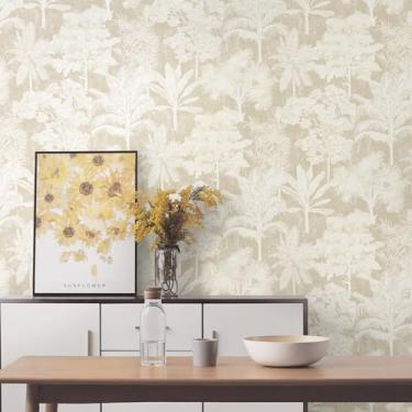 Imagem de Toduso Papel de parede descasque e cole papel de parede árvore folha bege papel de contato 44 x 499 cm