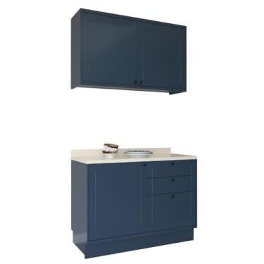 Imagem de Cozinha Modulada Pequena Herval Viana, 3 Peças, Azul Orion e Cinza Argila, 120 cm