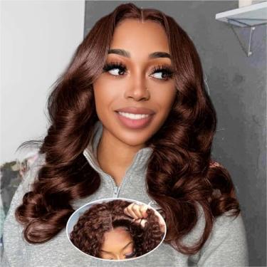 Imagem de Ailwelia Marrom chocolate 12 x 12 cm ondulado hd lace closure perucas cabelo humano wear and go glueless bob peruca de cabelo humano peruca bob para mulheres negras perucas sem cola fechamento de