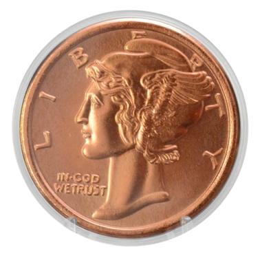 Imagem de Mercury Dime Design 1 oz Pure .999 Copper Round Collecticble Jumbo 39mm Coin in Capsule - COA by Heavenly Metals