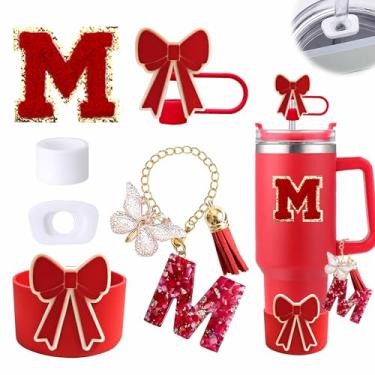 Imagem de Conjunto de acessórios de copo vermelho de 6 peças para copo Stanley Cup de 850 g 1,134 g com alça, incluindo tampa de cobertura de palha de silicone e bota de laço, tampa à prova de derramamento