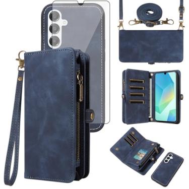 Imagem de Asuwish Capa de celular para Samsung Galaxy A16/A26 5G carteira com zíper destacável com protetor de tela de vidro temperado alça transversal flip porta-cartão A 16 26 16A 26A 4G SM-A166U mulheres