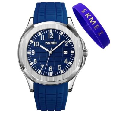 Imagem de SKMEI Relógio de pulso masculino de silicone, fácil de ler, à prova d'água, esportivo, casual, moderno, analógico, quartzo, luminoso, para pais, presente preto, G9286 azul, Tendência