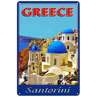 Imagem de ALEXXO Placa De Lata Metal Vintage - Ilha Santorini, Grécia, Mar Egeu, Viagem, Europa, Arte Parede, Decoração, Pôster Para Casa, Café, Bar, Pub, Restaurante, 8X12"