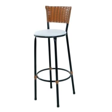 Imagem de Banqueta Alta com Assento em Napa Preta, Fibra Sintética (BRANCO)