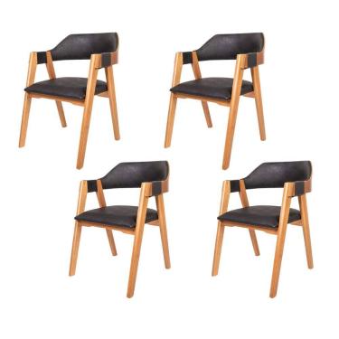 Imagem de Kit 4 Cadeiras de Madeira Eucalipto Courino Durango Dália Preto