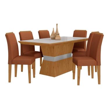 Imagem de Mesa De Jantar 6 Cadeiras Gênova Cina/off Wh/terrac - Móveis Arapongas