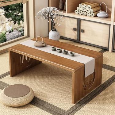 Imagem de YHGSYXL Mesa de chão japonesa dobrável, sem montagem, mesa de tatame de madeira maciça baixa portátil de bambu estilo japonês, mesa de café baixa para sentar no chão, fácil armazenamento