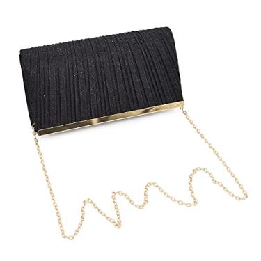 Imagem de Bolsa de mão premium plissada metálica de malha com glitter, Preto, One Size