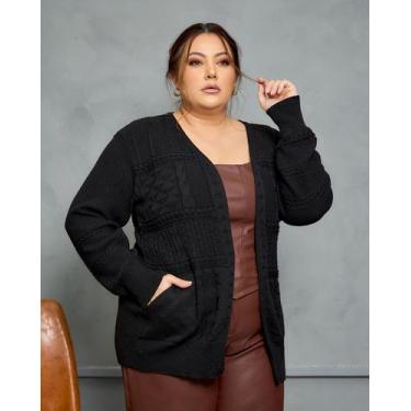Imagem de Casaco Cardigan Com Bolso Detalhado Lã Plus Size Inverno - Lalinha, Pr