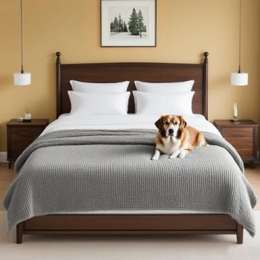 Imagem de H.VERSAILTEX Capa de sofá de chenille de pelúcia para cães, cobertor para cama, antiderrapante, macio e durável, protetor de móveis para gatos pequenos, médios e grandes, lavável (132 x 208 cm, pomba)