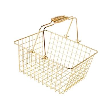 Imagem de FytStycale Cesta de Compras, Recipiente de Armazenamento de Metal Feito de, Portátil, com Alça, Cesta de Armazenamento de Arame para Brinquedos, Vegetais, Despen, L