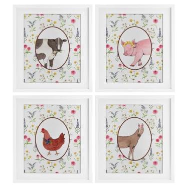 Imagem de Stupell Industries Conjunto de 4 peças com estampa emoldurada branca de animais mistos Farm Friends por Nina Jacobs, 40 x 33