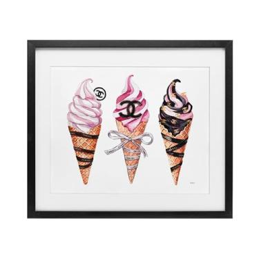 Imagem de Stupell Industries Impressão emoldurada preta trio de sorvete rosa Glam Design sob vidro por Amanda Greenwood, 33 x 40