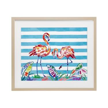 Imagem de Stupell Industries Impressão emoldurada de flamingos em listras de bétula com pincelada design sob vidro por Paul Brent, 43 x 53 cm