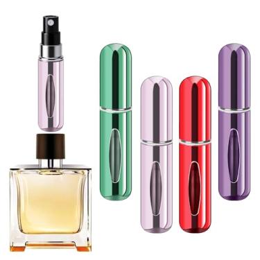 Imagem de Perfume recarregável portátil atomizador spray de perfume recarregável, perfume de viagem (5 ml, 4 unidades) (roxo, rosa, verde, vermelho)
