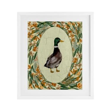 Imagem de Stupell Industries Desenho de retrato de pato com flores brancas emolduradas sob vidro por Yen, 40,6 x 33,5 cm
