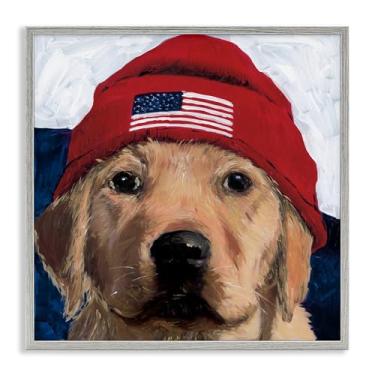 Imagem de Stupell Industries Design de arte giclée emoldurado de cachorro americano com chapéu cinza por Wani Pasion, 12 x 12