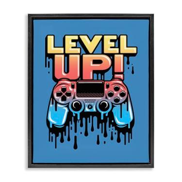 Imagem de Stupell Industries Design de arte de parede retrô Level Up Dripping Controller preto emoldurado por Jedco Brands, Inc., 80 x 63 cm