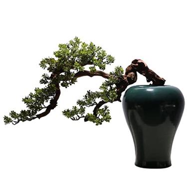 Imagem de Plantas artificiais, árvore de bonsai artificial, decoração de plantas artificiais com vasos de cerâmica, bonsai em vaso para decoração de mesa de casa, escritório, mesa, vaso sintético