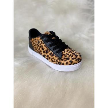 Imagem de Tênis Infantil Feminino Casual Estiloso Animal Print Oncinha - Pequena