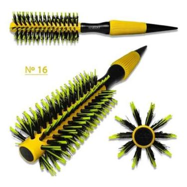 Imagem de Escova De Cabelo Térmica Amarela Cerdas De Javali Mista Madeira Ref. 1