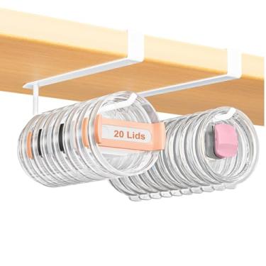 Imagem de Amawarm Pacote com 2 organizadores de tampa de copo grande, suporte de tampa de copo embaixo do armário para caneca isolada Yeti/caneca Stanley isolada/tampa de caneca simples e moderna, sem colagem,