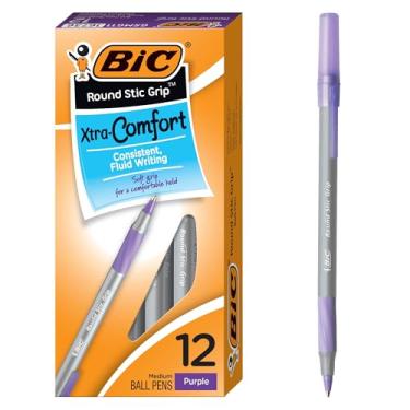 Imagem de BIC Caneta esferográfica redonda Stic Grip Xtra Comfort; roxa; pacote com 12