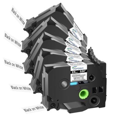 Imagem de POPOBUY Fita branca laminada de 24 mm 0,94 mm compatível com Brother P-Touch TZ251 TZ-251 TZe-251 TZe251 fita de etiqueta preta sobre branca de 2,5 cm para PT-D600 PT-D610BT PT-P700 PT-P710BT