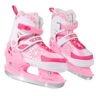 Imagem de Nattork Patins de gelo ajustáveis para crianças, meninos e meninas, sapatos antiderrapantes de skate no gelo, patins de hóquei no gelo para uso ao ar livre e pistas de patinação, floco de neve rosa P