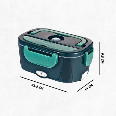 Imagem de Marmita Elétrica Portátil Bivolt Verde 40W com Aquecimento Rápido e Compartimentos Móveis
