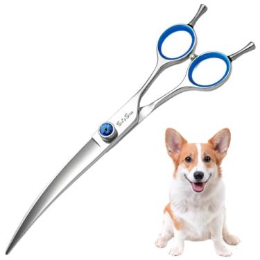 Imagem de 8 polegadas curvas tesouras de cuidado de cães,Curva de 30 graus,Aço afiado VG10,Tesouras profissionais de animais de estimação para cães médios e grandes