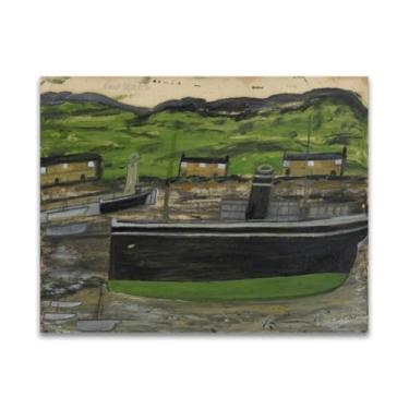 Imagem de RYLJCZ Reproduções de pinturas famosas de Alfred Wallis-(Low Water) Impressões em tela - quadros decorativos para sala de estar 30 x 40 cm (11,8 x 15,7 pol) sem moldura