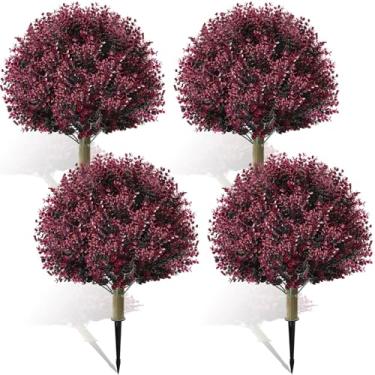 Imagem de Yunlly 4 peças, bola de buxo artificial de 45,7 cm, topiária, plantas artificiais para ambientes externos, arbusto sintético resistente aos raios UV com espiga, vegetação realista em vaso para