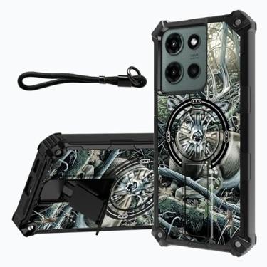 Imagem de Capa para Motorola Moto G Stylus 5G 2025 de 6,7 polegadas com suporte integrado e alça de pulso destacável, capa de proteção à prova de choque de camada dupla, árvore de caçador de veados