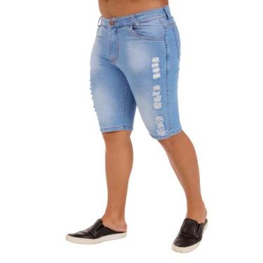 Imagem de Bermuda Jeans Masculina Destroyed Azul - Fortaleza Jeans, 42, Azul