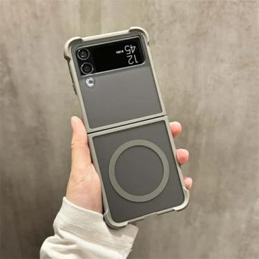 Imagem de Capa magnética luxuosa fosca com carregamento sem fio para Samsung Galaxy Z Flip6 Zflip5 Z Flip 3 4 5 6 Flip4 Airbag PC (para Samsung Z Flip5/CINZA)