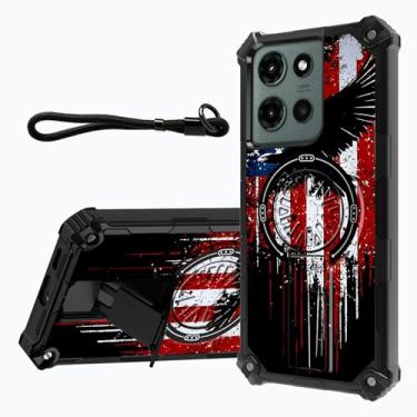 Imagem de Capa para Motorola Moto G Stylus 5G 2025 de 6,7 polegadas com suporte integrado e alça de pulso removível, capa de proteção de camada dupla resistente à prova de choque, bandeira americana com águia
