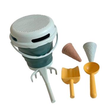 Imagem de KiBcsLic Conjunto de brinquedos de praia para crianças, balde dobrável, lembrancinhas para festa, diversão ao ar livre, brinquedo de areia, ferramentas para, Cinza E Azul