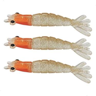 Imagem de Kit 3 Iscas Camarão Artificial 9cm - Pesca Robalo Tucunaré Corvina  - 