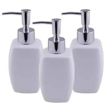 Imagem de Kit 3 Saboneteiras Porta Sabonete Líquido Porcelana Branco 250ml - Yazi