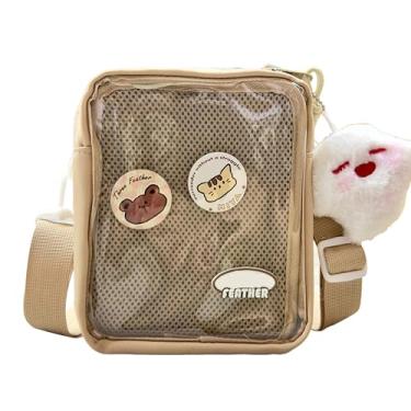 Imagem de TTCAYU Bolsa tiracolo com inserção pequena Kawaii, bolsa comercial com 2 pinos aleatórios e pingente para anime, Cáqui - pequeno Itabag, Kawaii