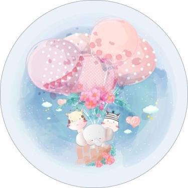 Imagem de Painel de Tecido Sublimado Redondo Animais Cute Balão Aquarela c/ Elás