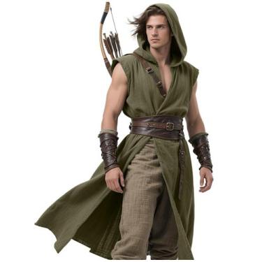 Imagem de Túnica Tabard Renaissance Tabard com capuz L'VOW Viking Costume