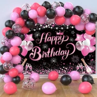 Imagem de Decorações de festa de aniversário Jumpama Black Pink para mulheres